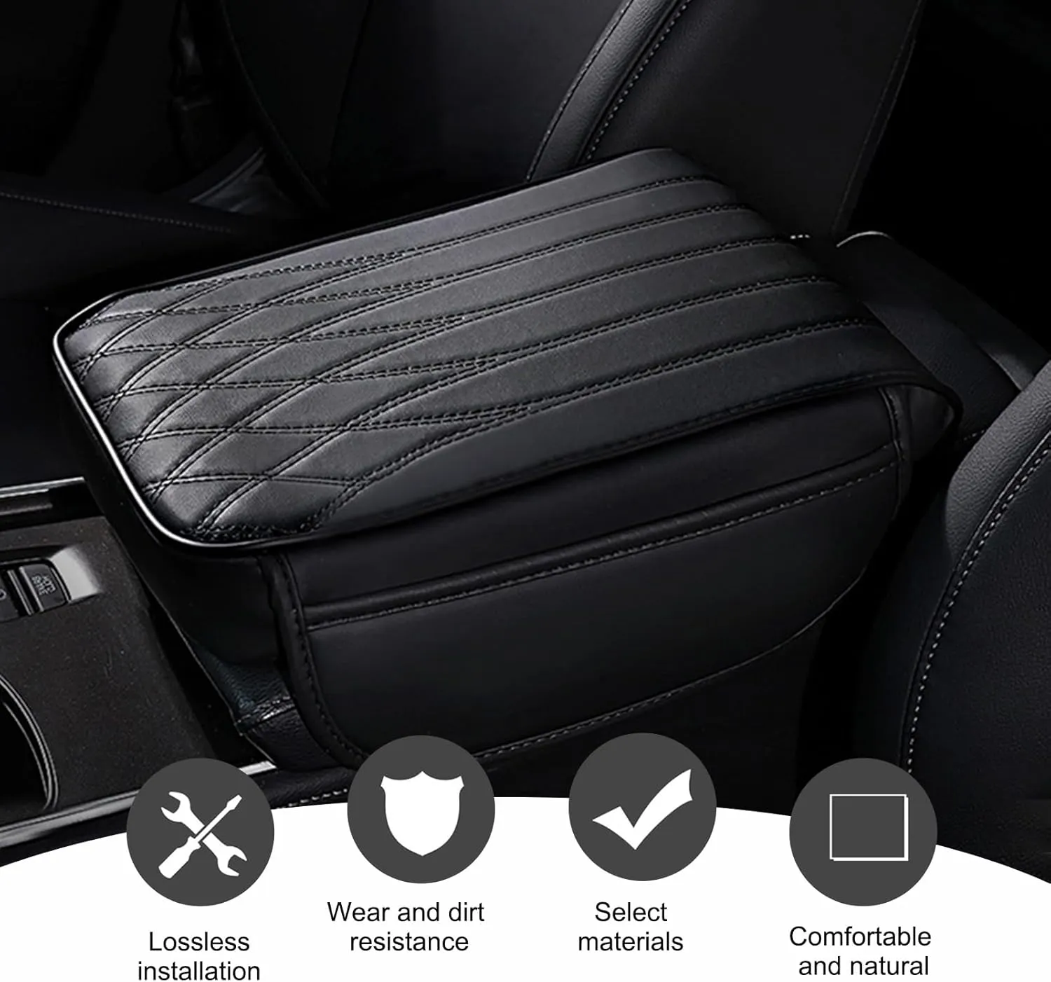 1 PC Car Center Console Armrest Cover, 12.59In x 8.66In x 1.96In Waterproof Durable Vehicle Storage Box Protective Cover, Universal Rebound Armrest Accessories for Most Cars (Black)