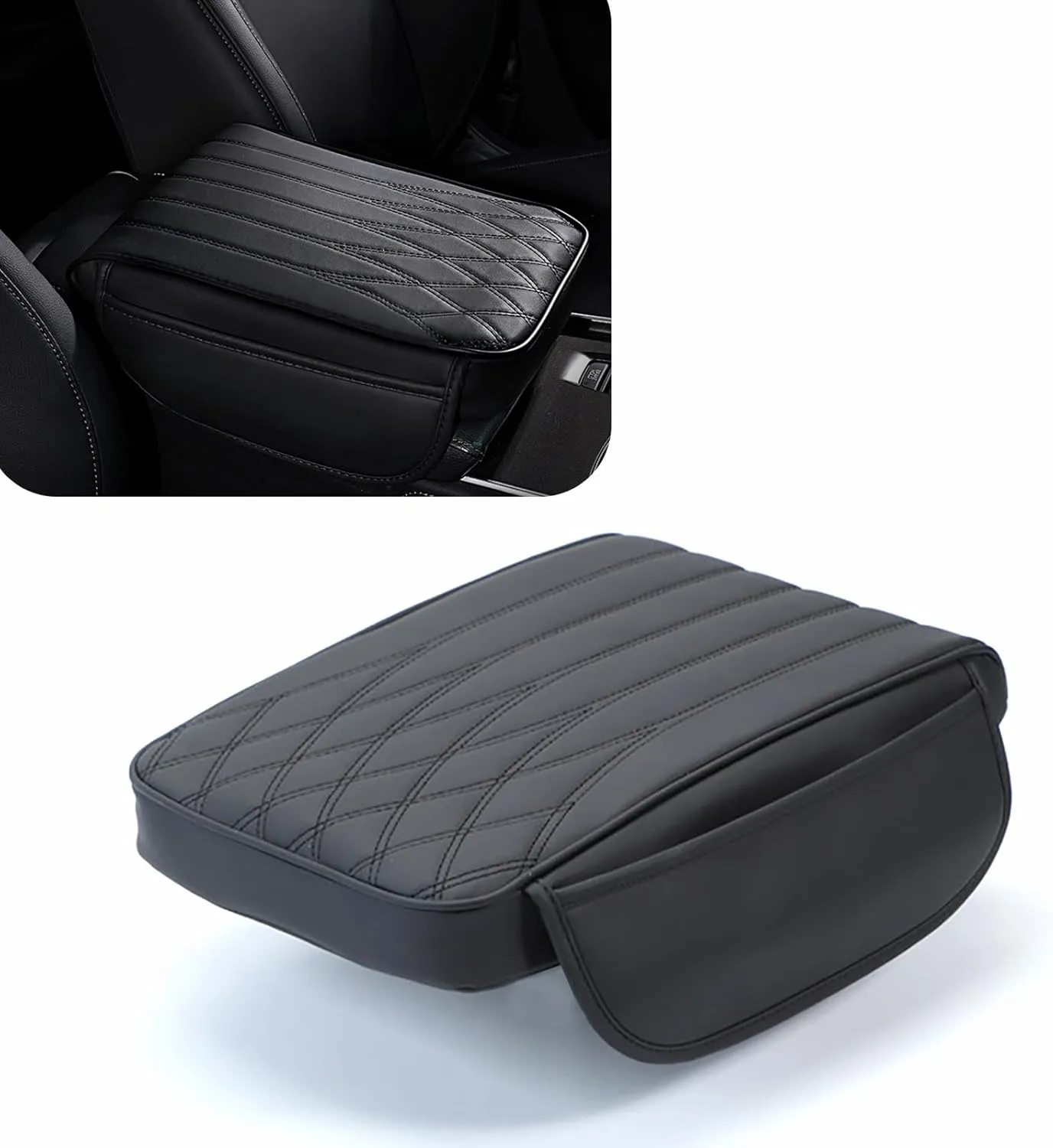 1 PC Car Center Console Armrest Cover, 12.59In x 8.66In x 1.96In Waterproof Durable Vehicle Storage Box Protective Cover, Universal Rebound Armrest Accessories for Most Cars (Black)