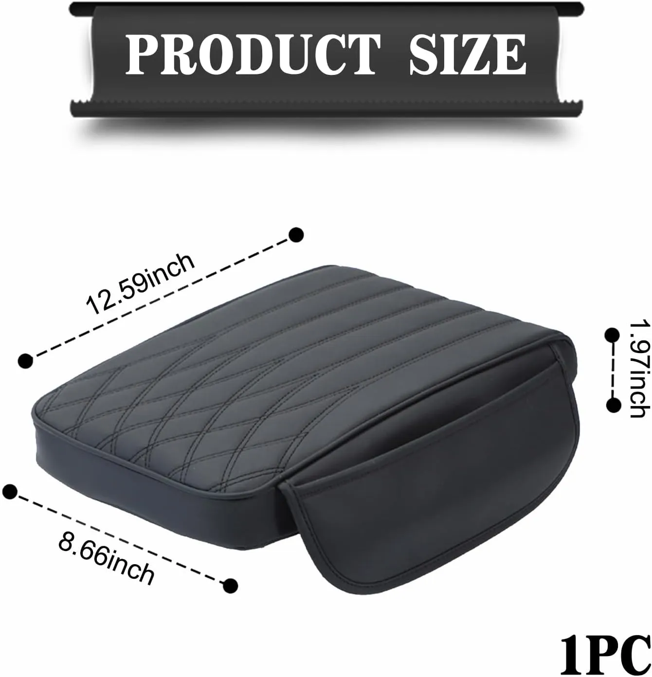 1 PC Car Center Console Armrest Cover, 12.59In x 8.66In x 1.96In Waterproof Durable Vehicle Storage Box Protective Cover, Universal Rebound Armrest Accessories for Most Cars (Black)