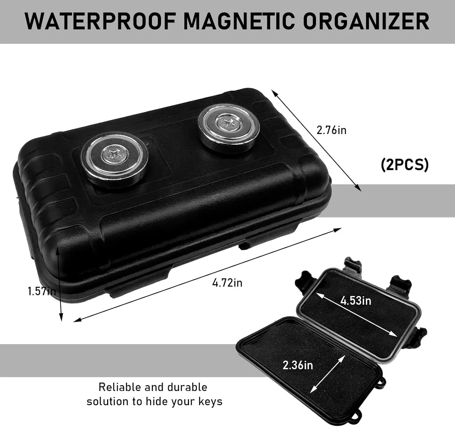 1 PCS Magnetic Key Box, Indoors Outdoors Waterproof Magnetic Hidden Key Holder Under Vehicles, Safe Key Hider Storage Under Car to Hide A Key Outside, Car Accessories (Black, 2 PCS)