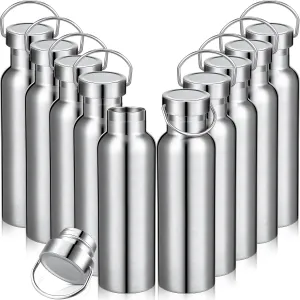 10 Pack Insulated Water Bottle 20 oz Stainless Steel Sport Bottle Bulk Double Wall Metal Reusable Flask with Leakproof Lid of Handle for Travel Cyclists School Gift(Silver)