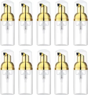 10 Pcs 30ML Foam Pump Bottle with Gold Pump Empty Refillable Plastic Foam Pump Bottles for Travel Hand Soap, Shampoo, Body Wash
