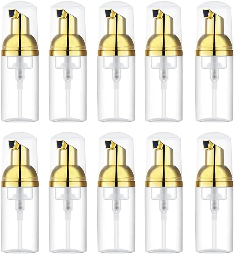 10 Pcs 30ML Foam Pump Bottle with Gold Pump Empty Refillable Plastic Foam Pump Bottles for Travel Hand Soap, Shampoo, Body Wash