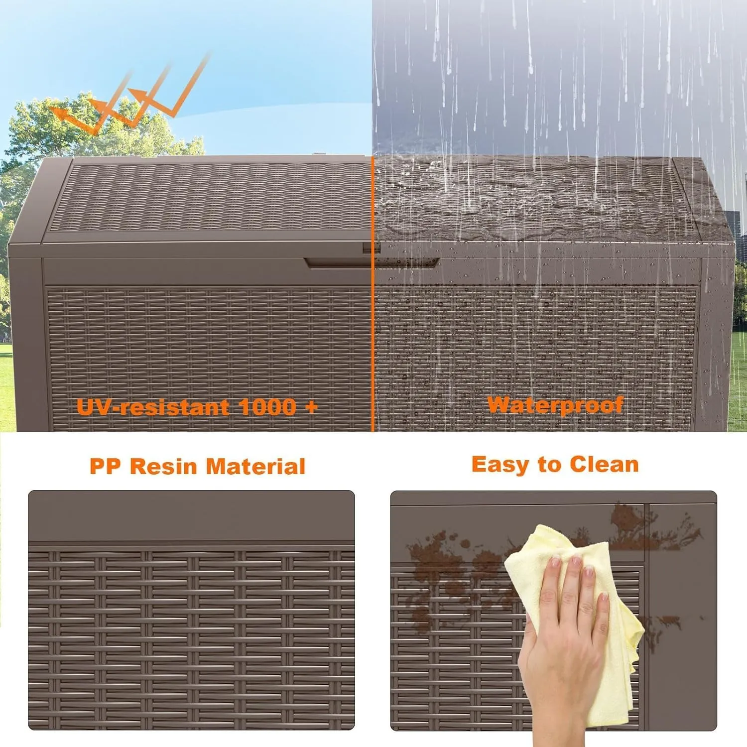 100 Gallon Deck Box Large Outdoor Storage for Patio Furniture,Outdoor Cushions,Garden Tools and Pool Supplies,Waterproof,Resin,Lockable(Grey)