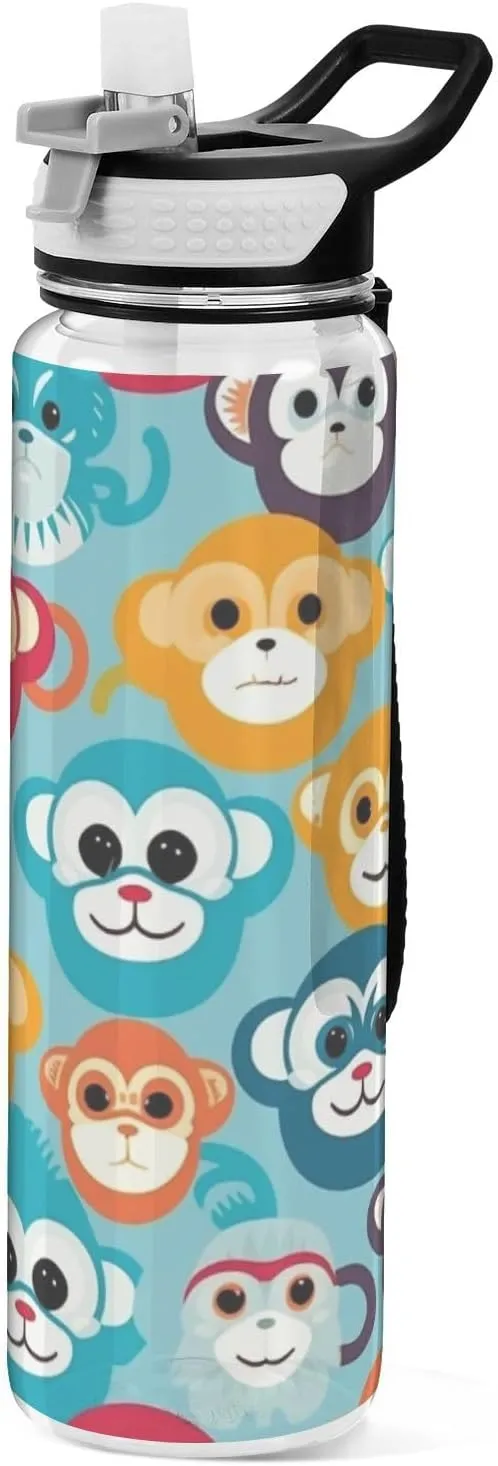 1000 ML Sports Water Bottle with Straw,Colorful Monkey Water Bottle Leak Proof,BPA Free,Tritan Drink Bottle with Straw for Office,School,Gym,Outdoor