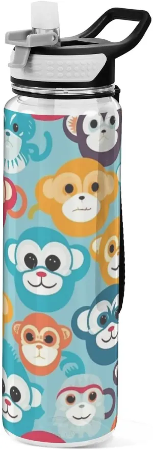 1000 ML Sports Water Bottle with Straw,Colorful Monkey Water Bottle Leak Proof,BPA Free,Tritan Drink Bottle with Straw for Office,School,Gym,Outdoor