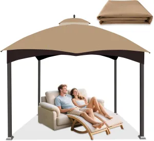10X12 Replacement Canopy Top for Lowe's Allen Roth 10' x 12' Gazebo Heavy Duty Gazebo Roof Waterproof Gazebo Top with Air Vent 10X12 Double Tier Gazebo Cover (Khaki)
