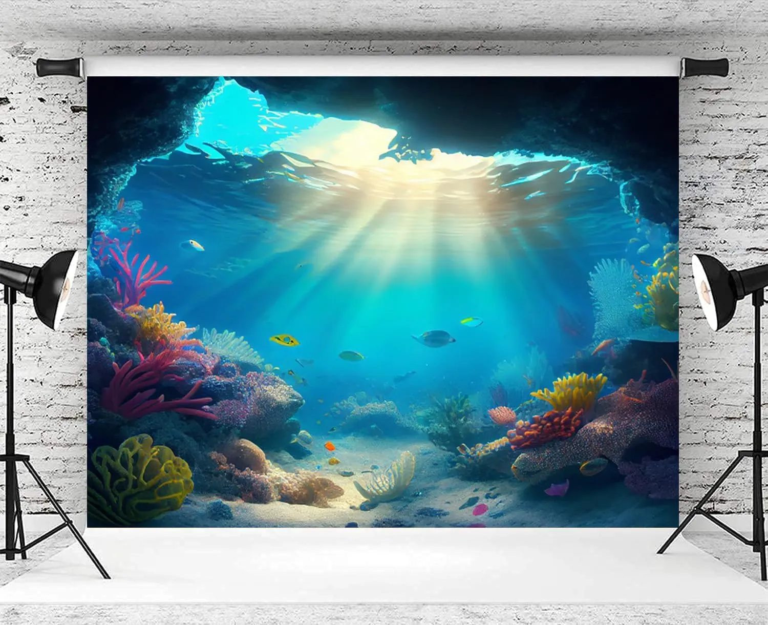 10x8ft Under The Sea Backdrop Underwater Blue Ocean Fish Coral Photography Background Kids Birthday Baby Shower Party Banner Cake Table Decorations Supplies Photo Booth Props