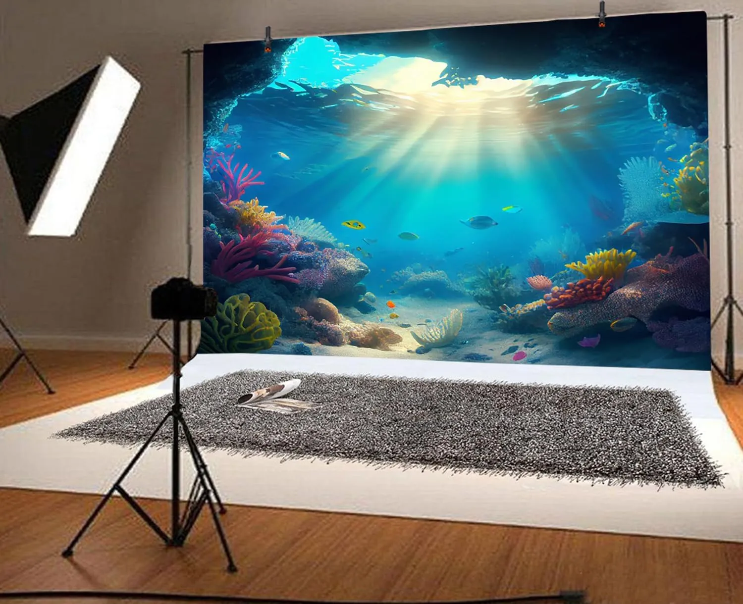 10x8ft Under The Sea Backdrop Underwater Blue Ocean Fish Coral Photography Background Kids Birthday Baby Shower Party Banner Cake Table Decorations Supplies Photo Booth Props
