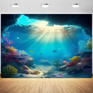 10x8ft Under The Sea Backdrop Underwater Blue Ocean Fish Coral Photography Background Kids Birthday Baby Shower Party Banner Cake Table Decorations Supplies Photo Booth Props