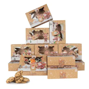 12 Pack Christmas Cookie Boxes, Foldable Treat Box with Window, for Pastries, Cupcakes, Candy and Gift Giving, Food Grade Kraft Bakery Boxes, Reindeer Santa Cookie Boxes, Style A