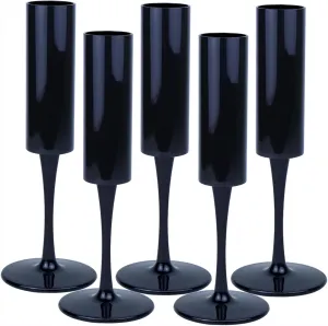 12 Pcs Acrylic Champagne Flutes 6 OZ Black Champagne Flutes Plastic Tall Stemmed Champagne Glasses, Unbreakable Goblet Glasses Champagne Flutes for Wedding Anniversary Christmas Birthday Party-Black