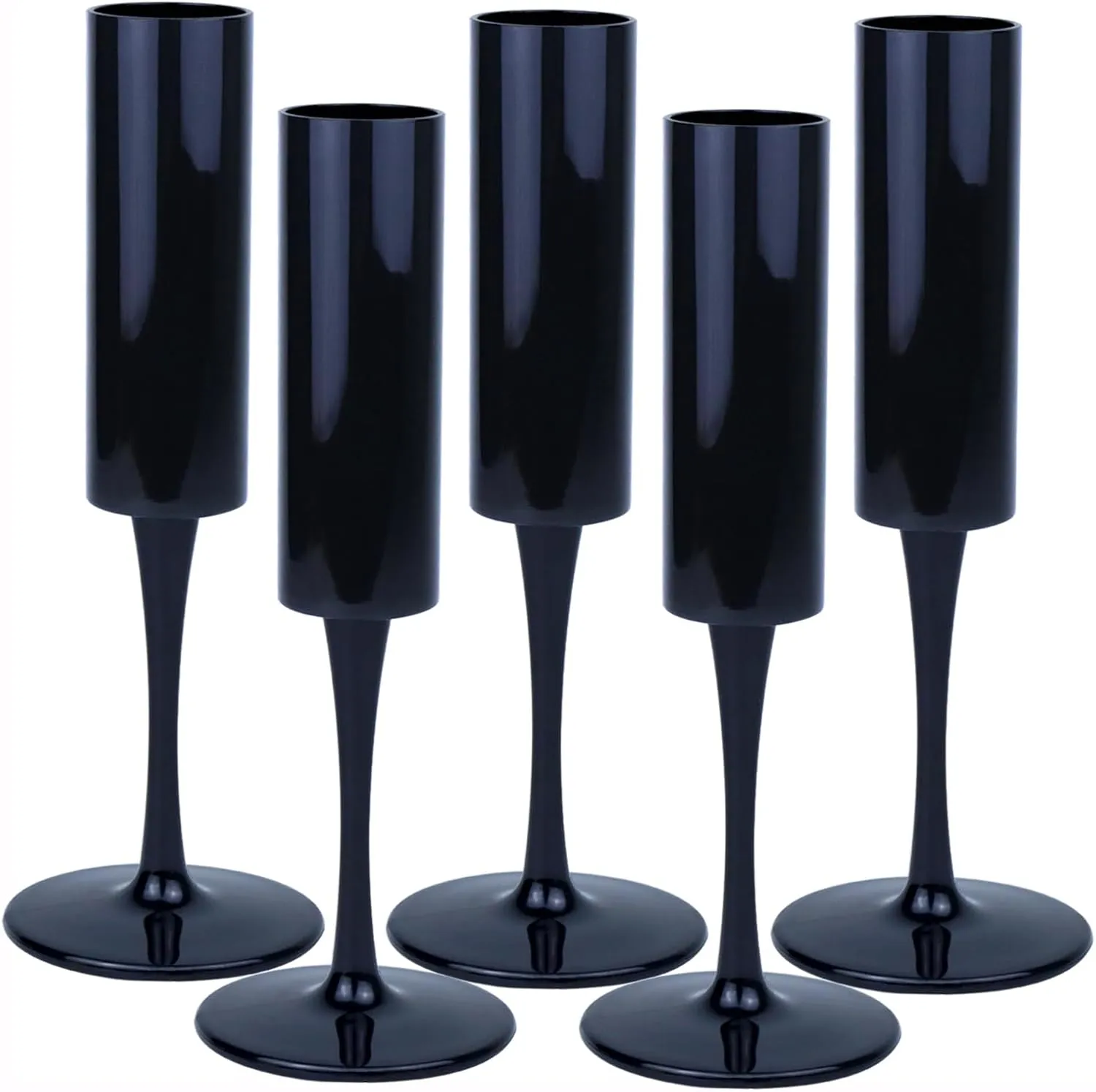 12 Pcs Acrylic Champagne Flutes 6 OZ Black Champagne Flutes Plastic Tall Stemmed Champagne Glasses, Unbreakable Goblet Glasses Champagne Flutes for Wedding Anniversary Christmas Birthday Party-Black