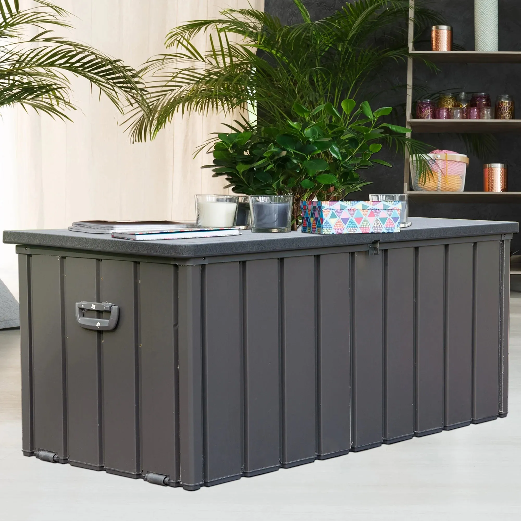 120 Gallon Outdoor Storage Box, Multi-function Deck Box for Organization & Storage, And As a Bench, Waterproof Outdoor Storage Container for Patio Cushions, Gardening Tools, Pool Supplies - Dark Gray