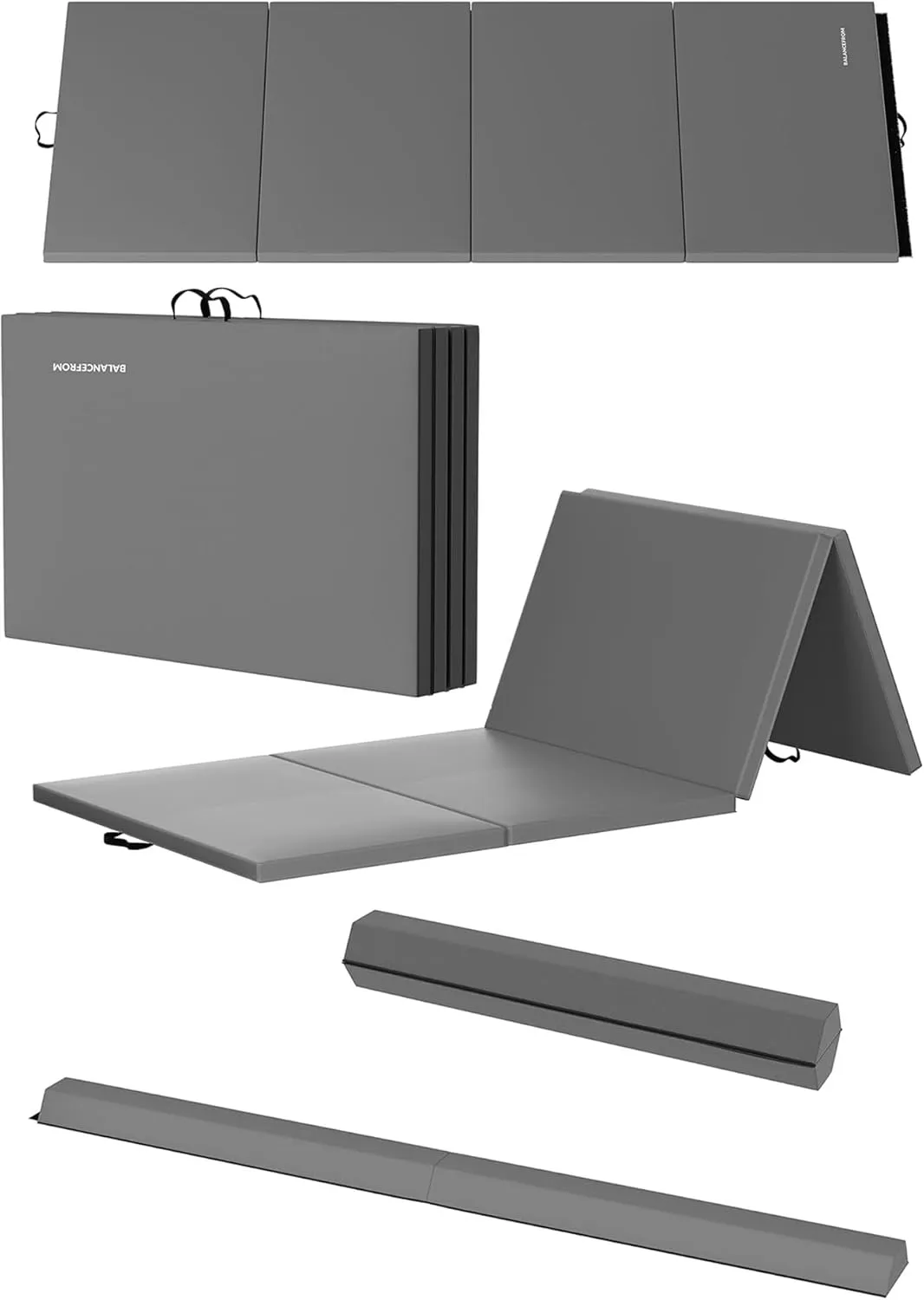 120 x 48 Inch All Purpose Exercise Mat Bundled with 8 Foot Balance Beam Foldable Gymnastic Activity Set, Gray