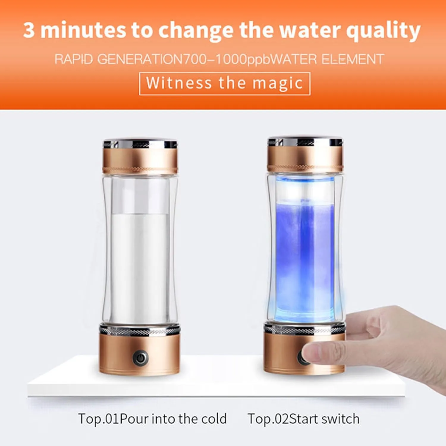 1200-1600PPB Hydrogen Water Bottle Generator, Anti Aging 350ml Large Capacity, SPE PEM Hydrogen Water Generator, Rechargeable Alkaline Bottle, Ionizer Bottle