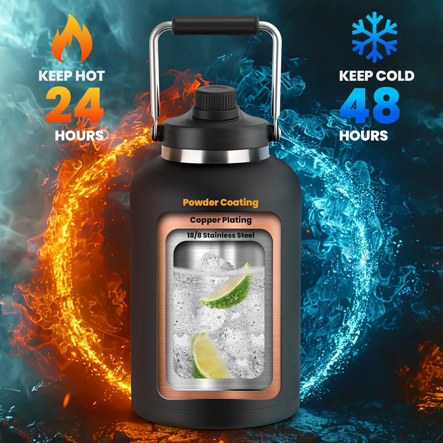 128 oz Insulated Water Bottle with Spout Lid and Handle, One Gallon Stainless Steel Double Vacuum Water Jug for Hot & Cold Drinks - Sweat Proof, Great for Travel, Hiking, Camping - Olive Green