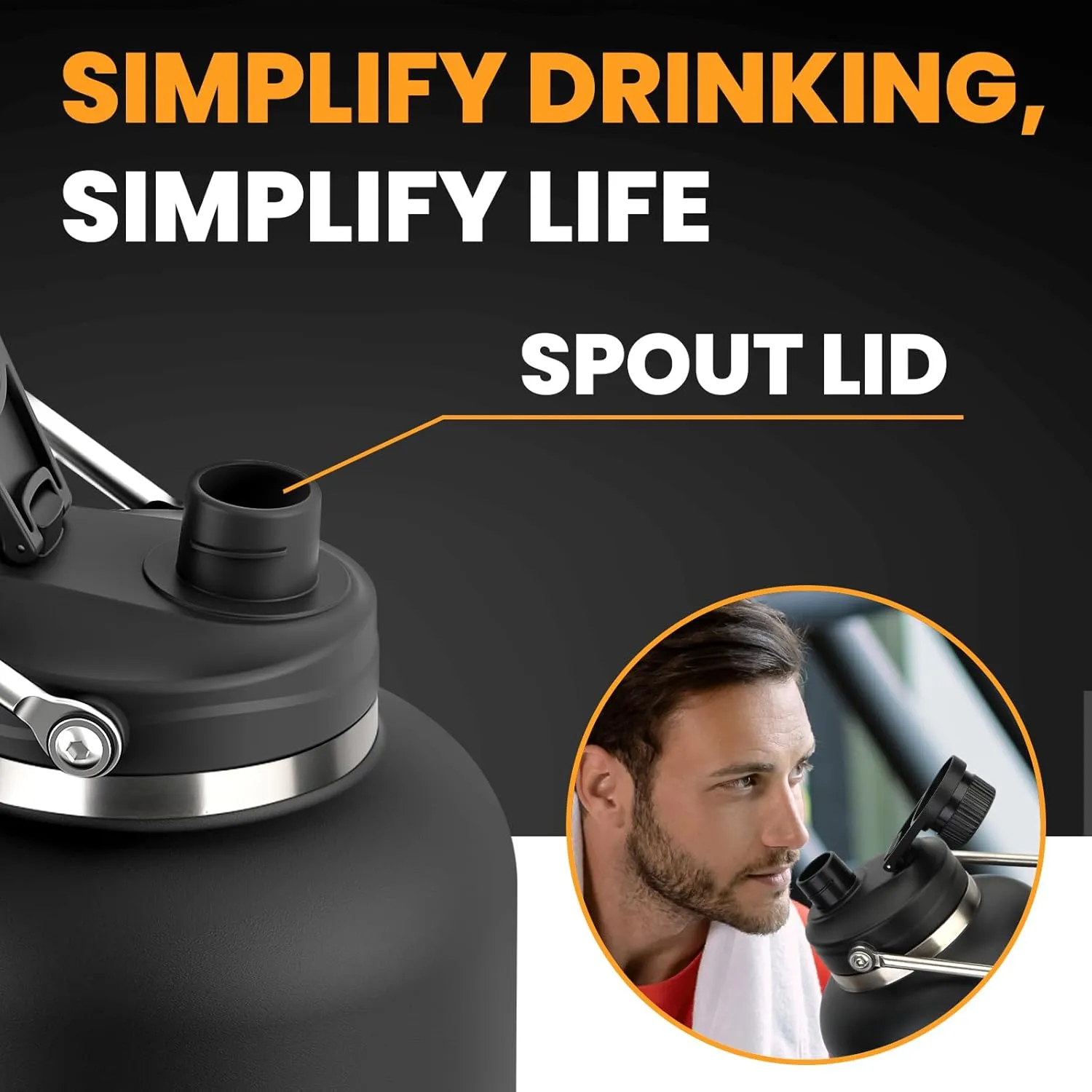 128 oz Insulated Water Bottle with Spout Lid and Handle, One Gallon Stainless Steel Double Vacuum Water Jug for Hot & Cold Drinks - Sweat Proof, Great for Travel, Hiking, Camping - Olive Green