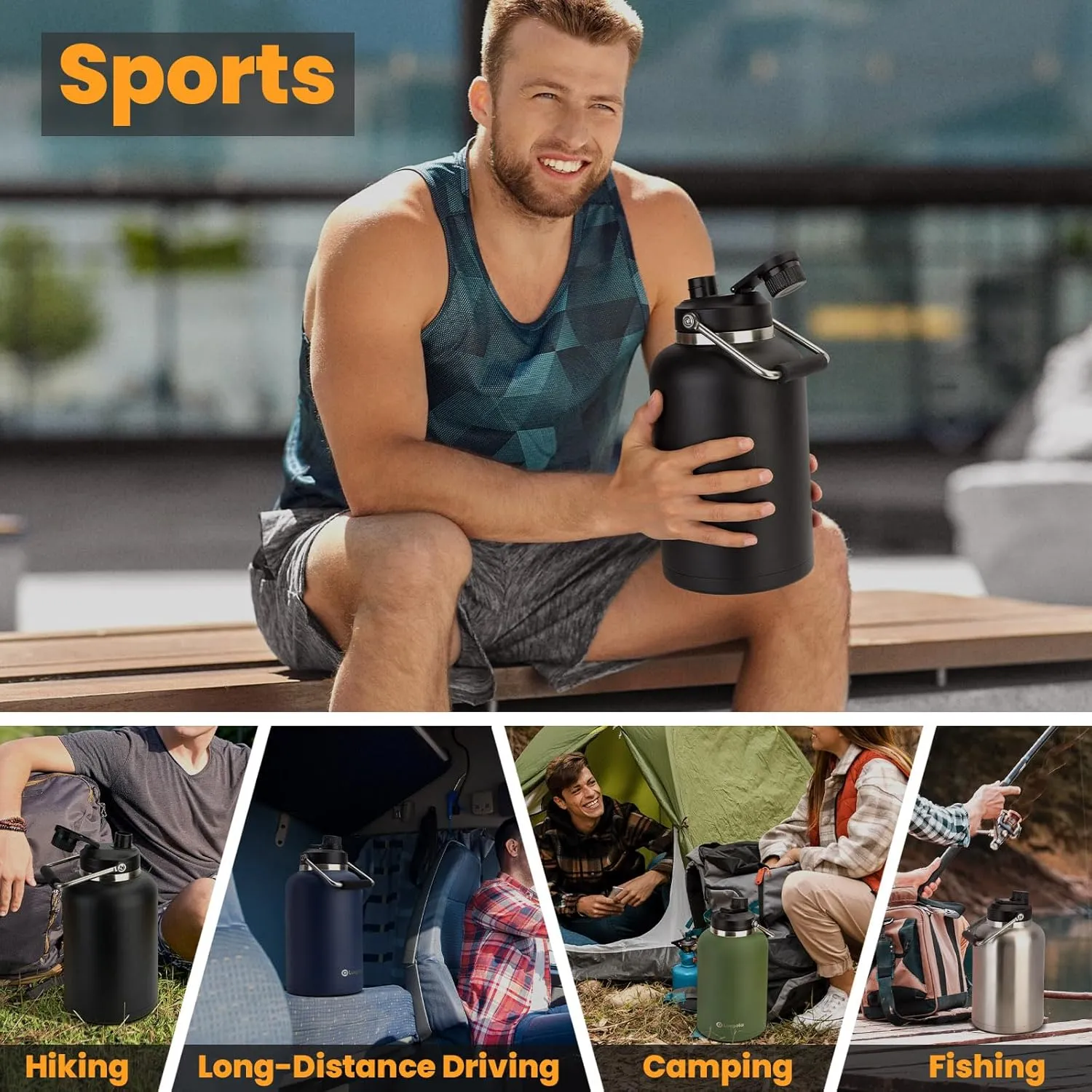 128 oz Insulated Water Bottle with Spout Lid and Handle, One Gallon Stainless Steel Double Vacuum Water Jug for Hot & Cold Drinks - Sweat Proof, Great for Travel, Hiking, Camping - Olive Green