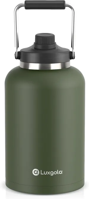 128 oz Insulated Water Bottle with Spout Lid and Handle, One Gallon Stainless Steel Double Vacuum Water Jug for Hot & Cold Drinks - Sweat Proof, Great for Travel, Hiking, Camping - Olive Green