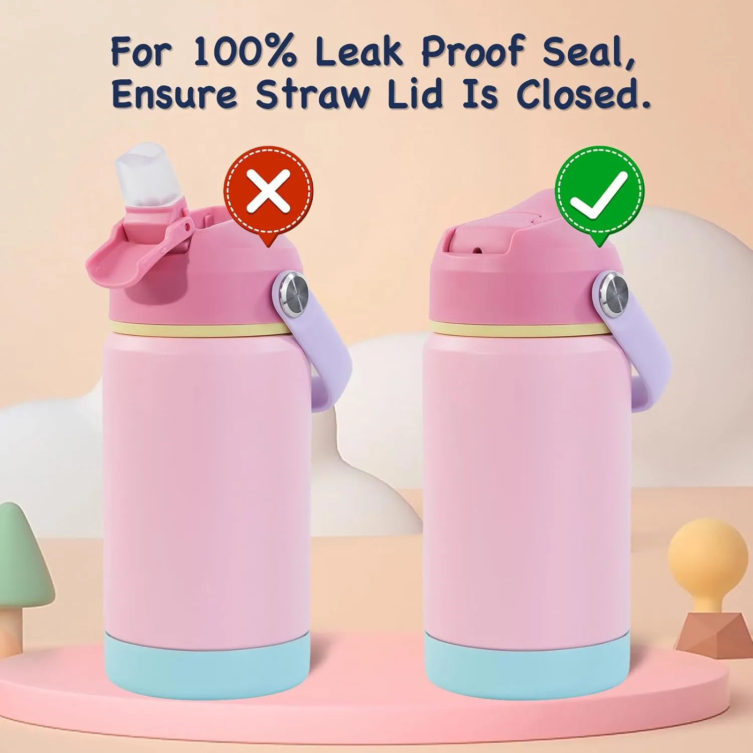 12oz Kids Water Bottle 2 Pack, Stainless Steel Insulated Water Bottle For Kids, Toddler Cup With Straws Leak-proof, Kids Water Bottles For School Boys Girls, BPA Free, Blue Green 2 Piece Set