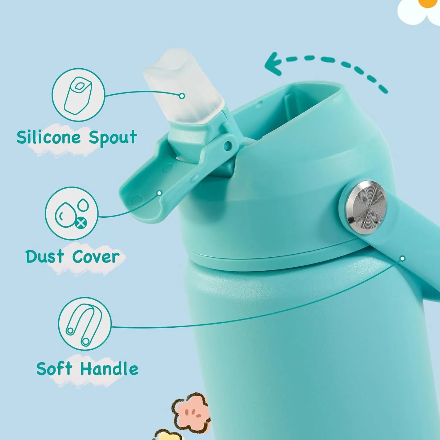 12oz Kids Water Bottle 2 Pack, Stainless Steel Insulated Water Bottle For Kids, Toddler Cup With Straws Leak-proof, Kids Water Bottles For School Boys Girls, BPA Free, Blue Green 2 Piece Set
