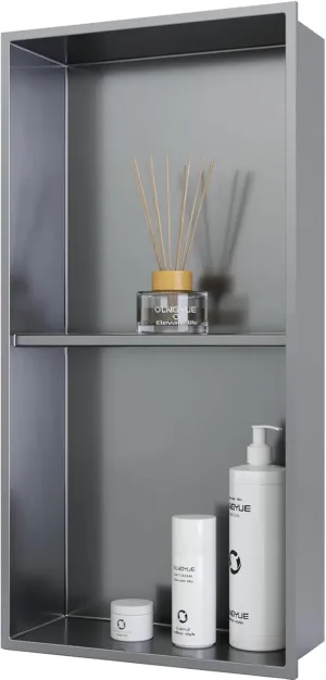 12"x24" Bathroom Shower Niche Shelf: Double Layer Stainless Steel No Tile Needed - Recessed Wall Niches Box for House Decoration - Brushed Nickel