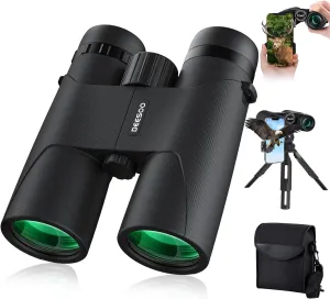 12x42 HD Binoculars for Adults High Powered - Deesoo Binoculars for Bird Watching with Large Field of View - High Magnification Binocular with Phone Adapter, Plastic Tripod for Hiking Hunting