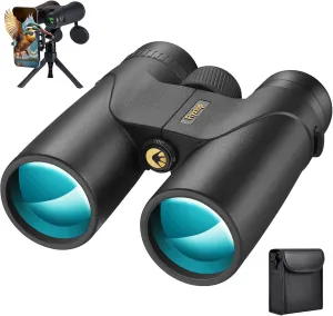 12x42 HD Binoculars for Adults - Upgraded BAK4 Prism and FMC Lens, Phone Adapter   Tripod for Bird Watching, Cruise Ships, Concerts, Hunting, Hiking, Wildlife Observation