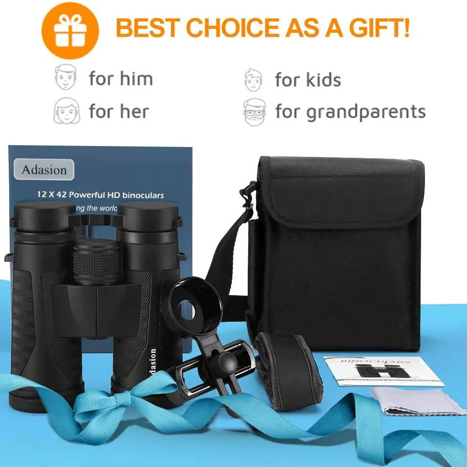 12x42 HD Binoculars for Adults with Universal Phone Adapter