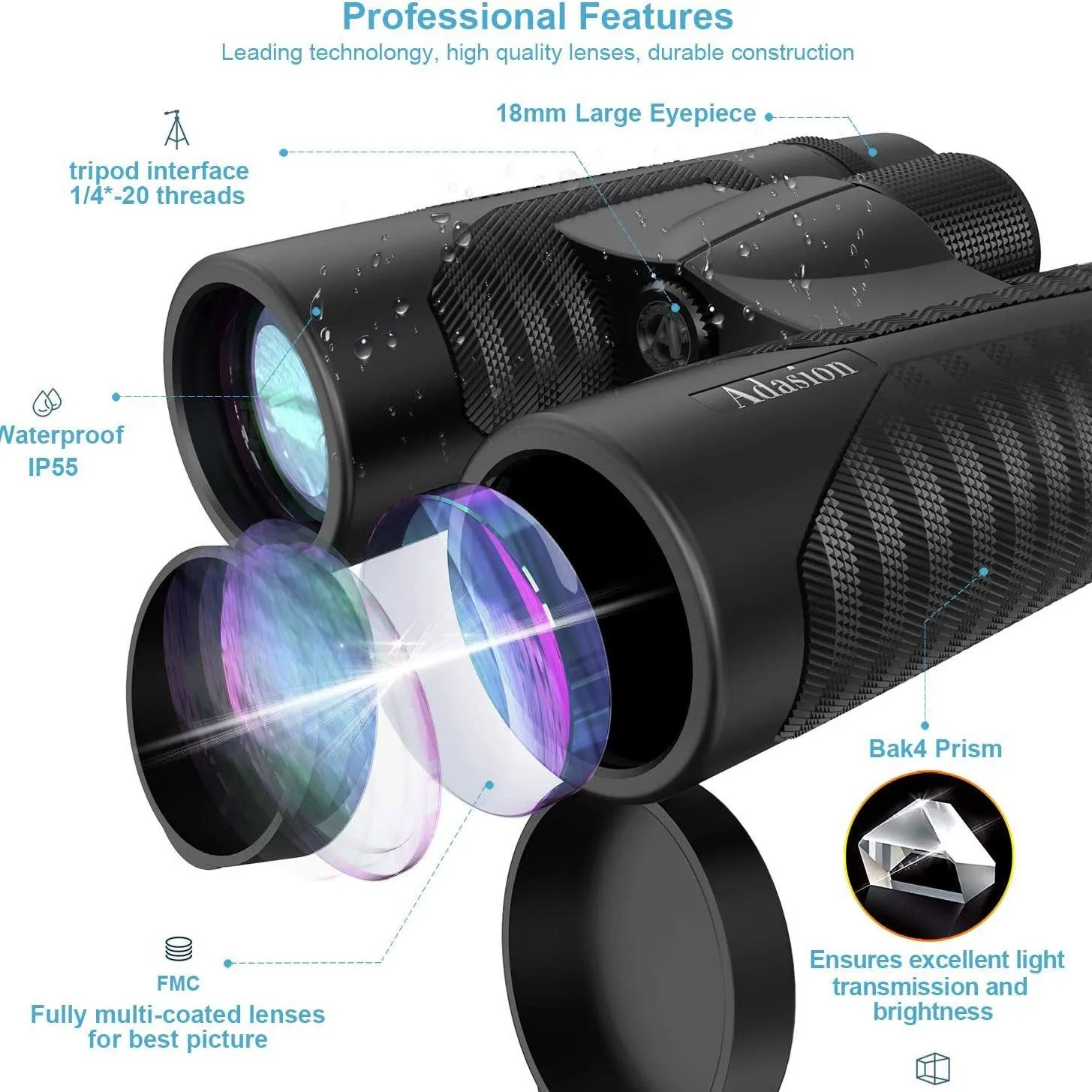 12x42 HD Binoculars for Adults with Universal Phone Adapter