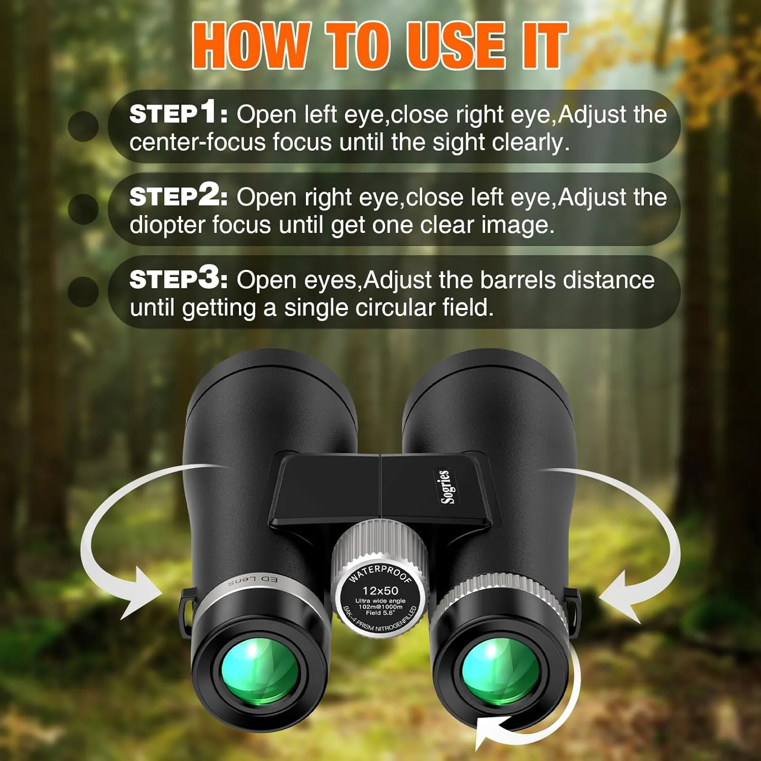 12x50 ED Binoculars for Adults-Professional Roof Prism,HD Optical System Non-Slip Grip, IPX7 Waterproof,High Power BAK4 Prism SMC Lens Binoculars for Bird Watching Travel