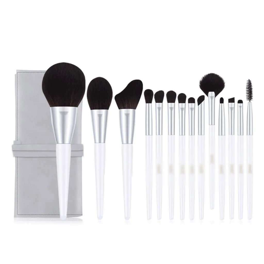 14 Pieces of Plain Brocade Makeup Brush Set Full Set of Eye Shadow Brush Powder Blusher Brush Beauty Tools(14pcs,D)