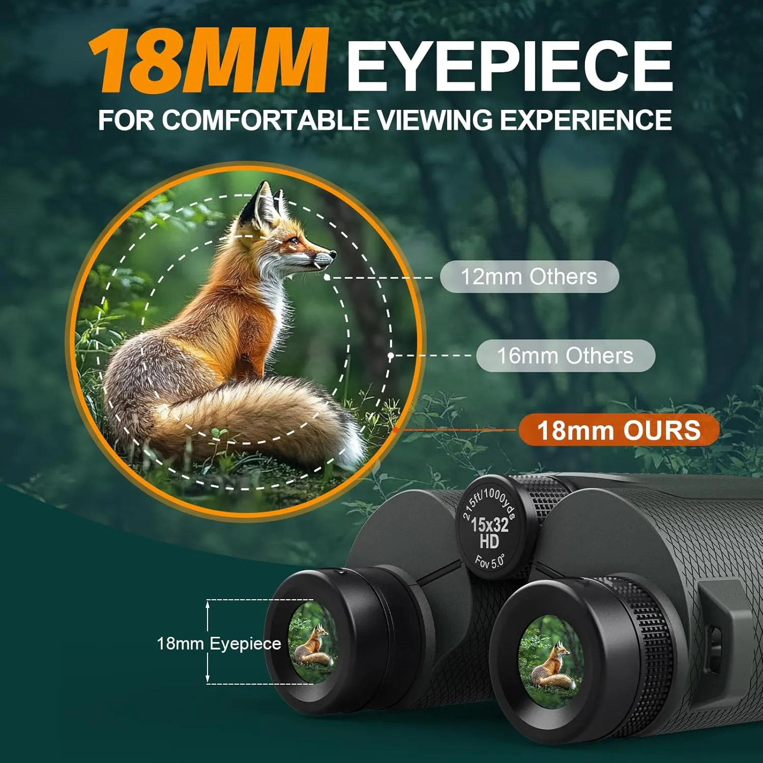 15x32 Compact Binoculars for Adults and Kids - WOZEL High Powered Small Binoculars for Bird Watching, Hunting, Travel, Hiking, Concert, Sports and Outdoors - Easy Focus with Large Objectives - Green