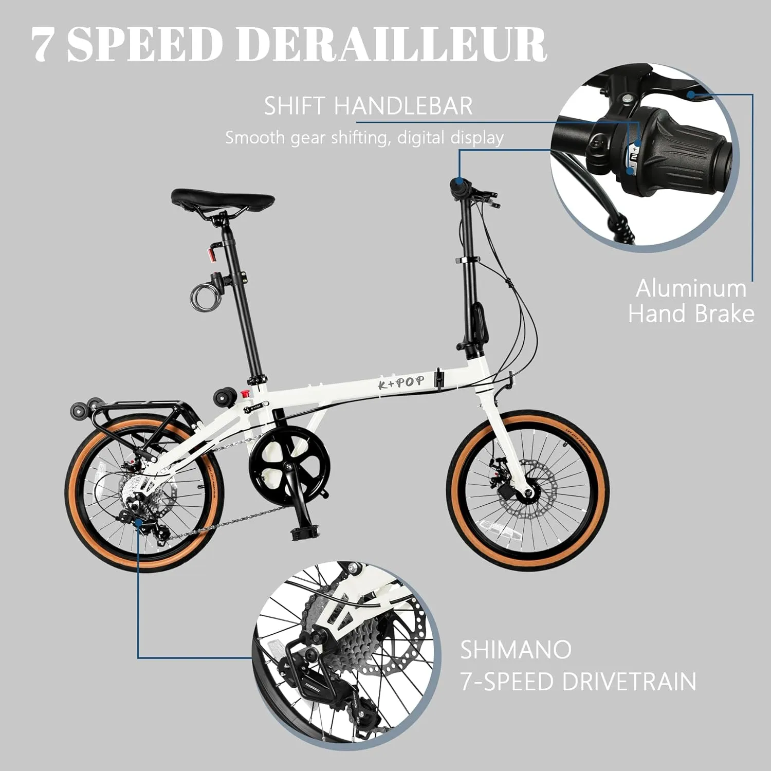16 Inch Folding Bike with 7-Speed, Foldable Bike for Adults, Commuter Bike Folding Bicycle for Adult/Women/Men/Youth, Front and Rear Disc Brakes