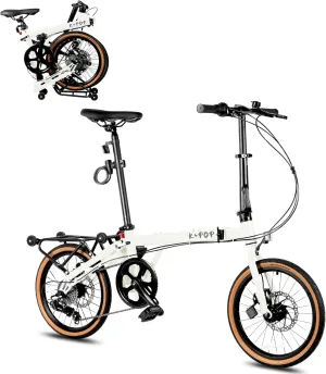 16 Inch Folding Bike with 7-Speed, Foldable Bike for Adults, Commuter Bike Folding Bicycle for Adult/Women/Men/Youth, Front and Rear Disc Brakes