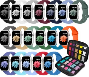18 Pack Sport Band Compatible with Apple Watch Bands 40mm 41mm 38mm 46mm 45mm 44mm 42mm 49mm for Women Men, Soft Silicone iWatch band with Watch Band Storage Case for iWatch Ultra Series10 9 8 7 6 5 4 3 2 SE