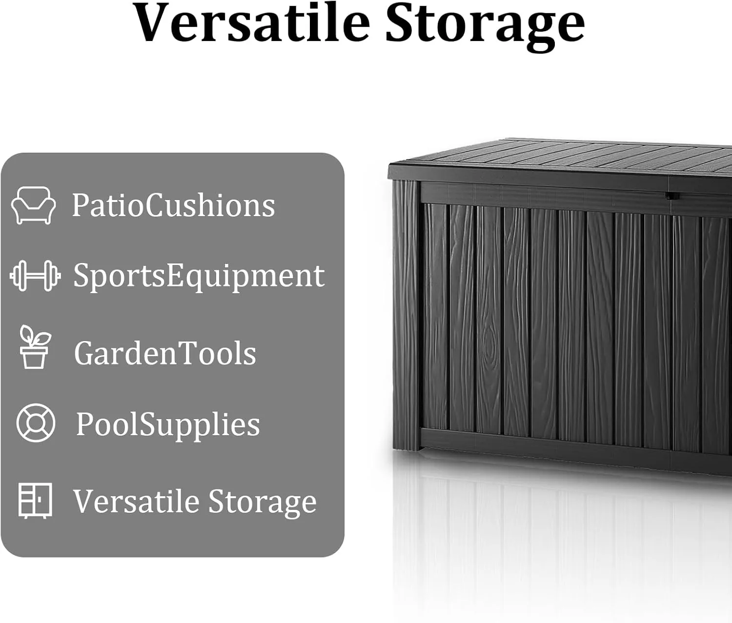 180 Gallon Waterproof Deck Box, Lockable Resin Storage Box for Patio Furniture Cushions Garden Tools and Outdoor Delivery Storage, Black