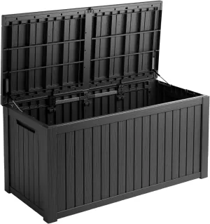 180 Gallon Waterproof Deck Box, Lockable Resin Storage Box for Patio Furniture Cushions Garden Tools and Outdoor Delivery Storage, Black