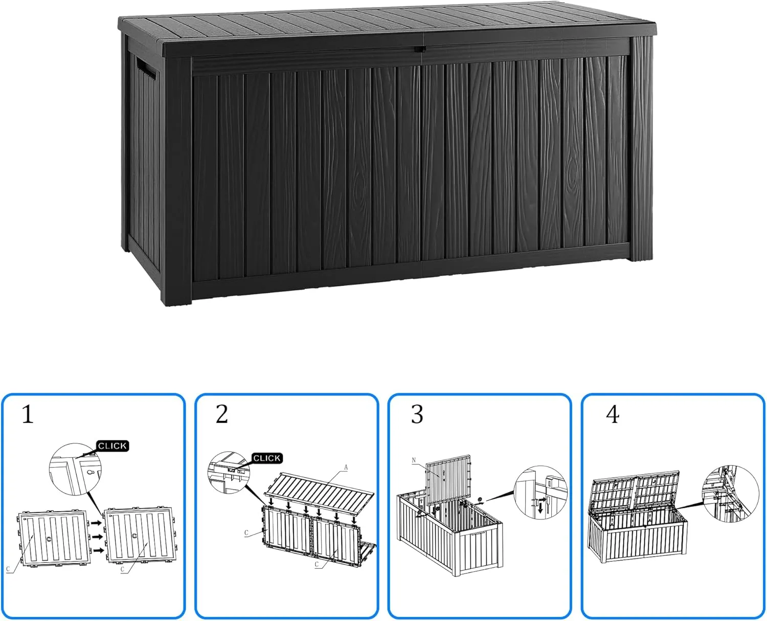 180 Gallon Waterproof Deck Box, Lockable Resin Storage Box for Patio Furniture Cushions Garden Tools and Outdoor Delivery Storage, Black