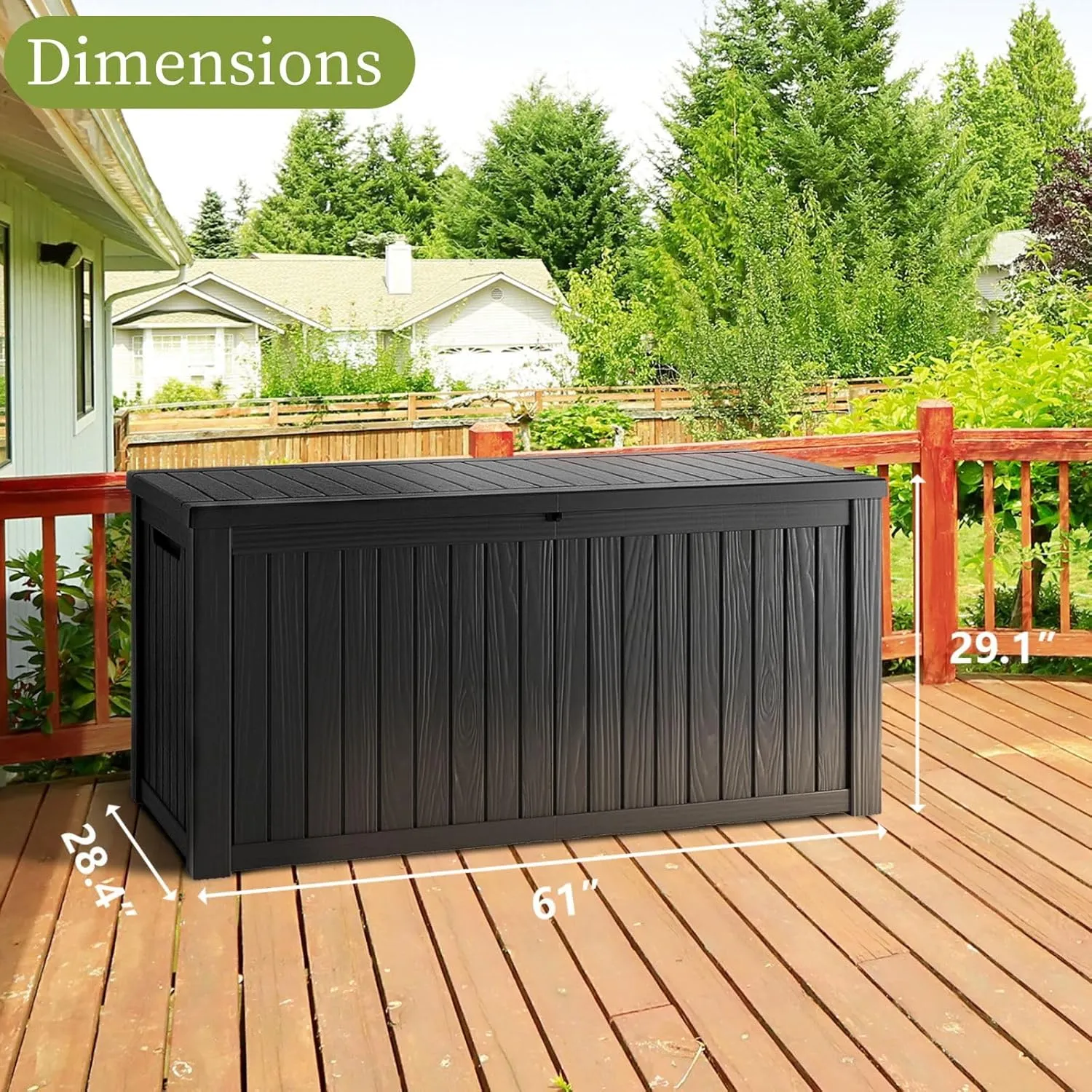 180 Gallon Waterproof Deck Box, Lockable Resin Storage Box for Patio Furniture Cushions Garden Tools and Outdoor Delivery Storage, Black