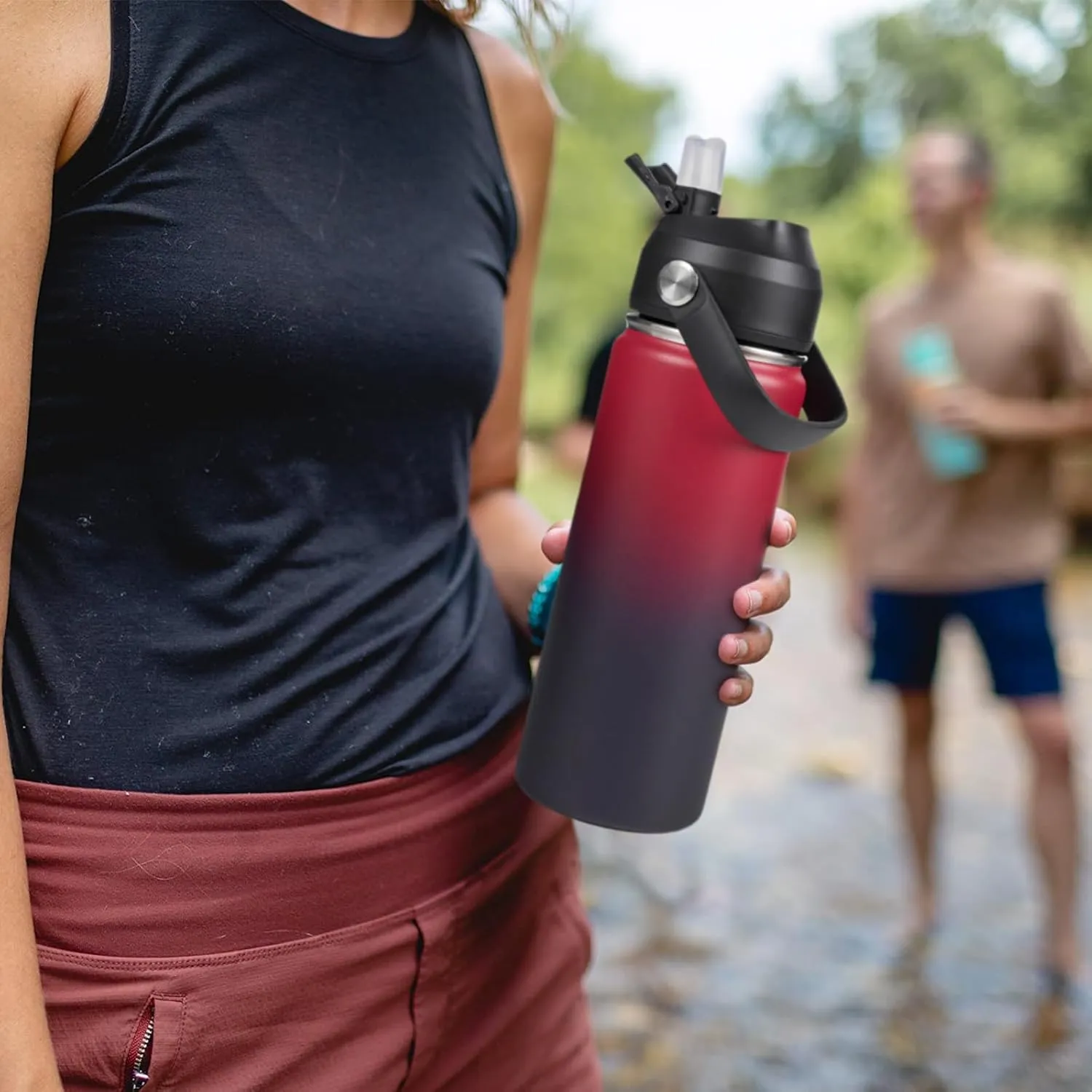 18oz Insulated Stainless Steel Water Bottle, Wide Mouth Double Wall Vacuum, Silicone Straw, Sweat & Leak Proof, BPA Free Insulated Water Flask for Travel, Keep Cold 24h Hot 12h, Red