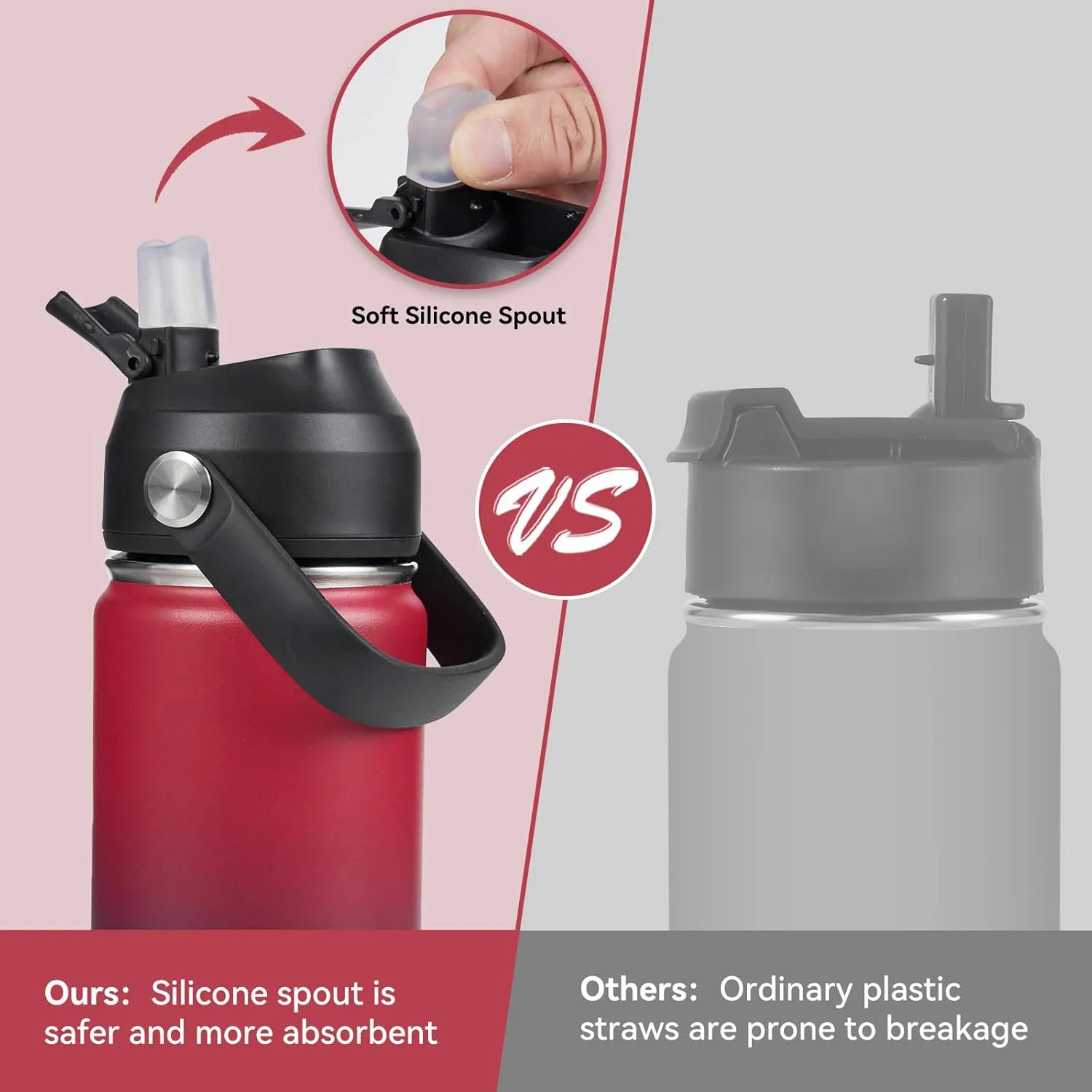 18oz Insulated Stainless Steel Water Bottle, Wide Mouth Double Wall Vacuum, Silicone Straw, Sweat & Leak Proof, BPA Free Insulated Water Flask for Travel, Keep Cold 24h Hot 12h, Red