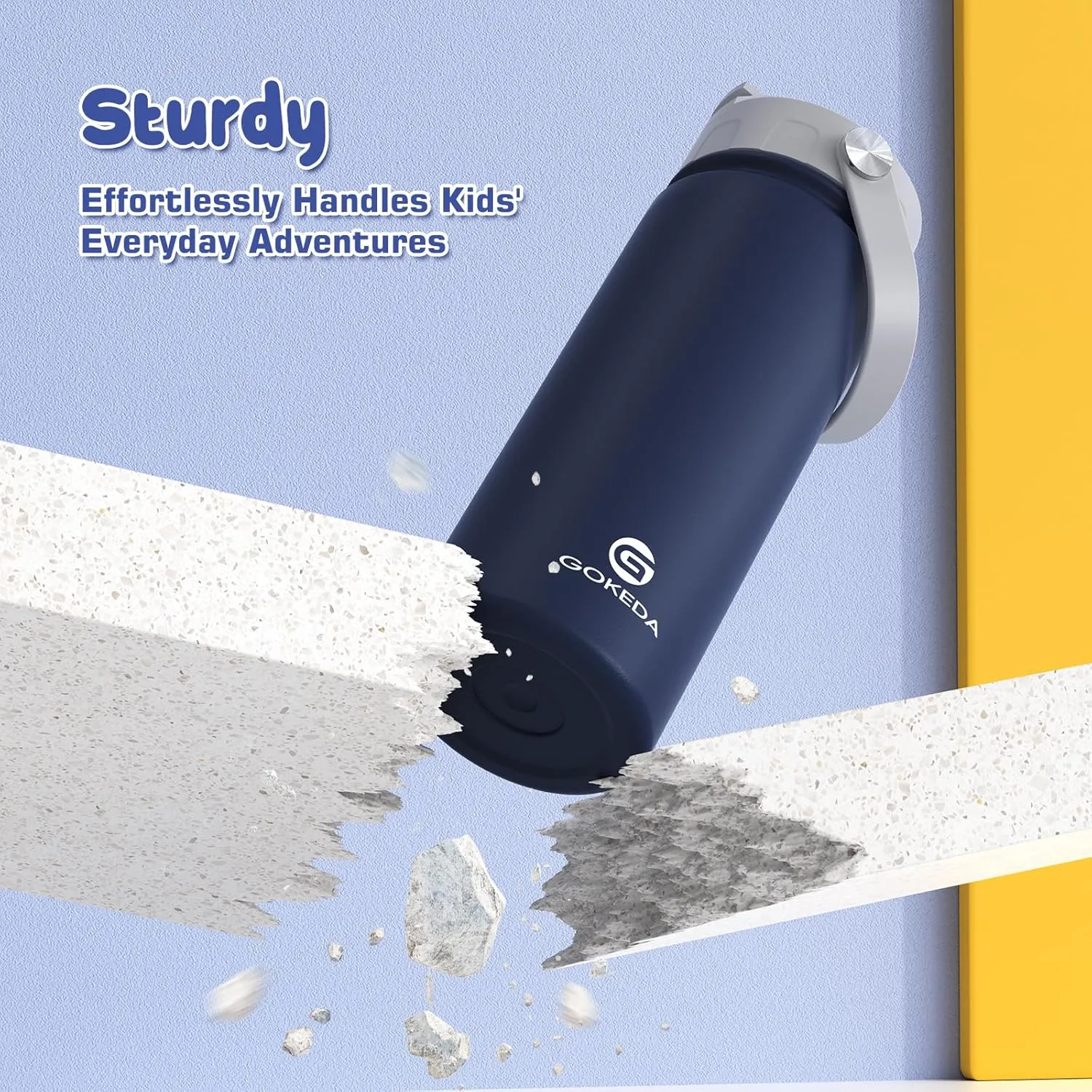 18oz Kids Water Bottle, Insulated Water Bottles with Stickers, 18/8 Stainless Steel Vacuum Leak Proof Straw Cup for School, Gifts for Boys(Dark Blue)