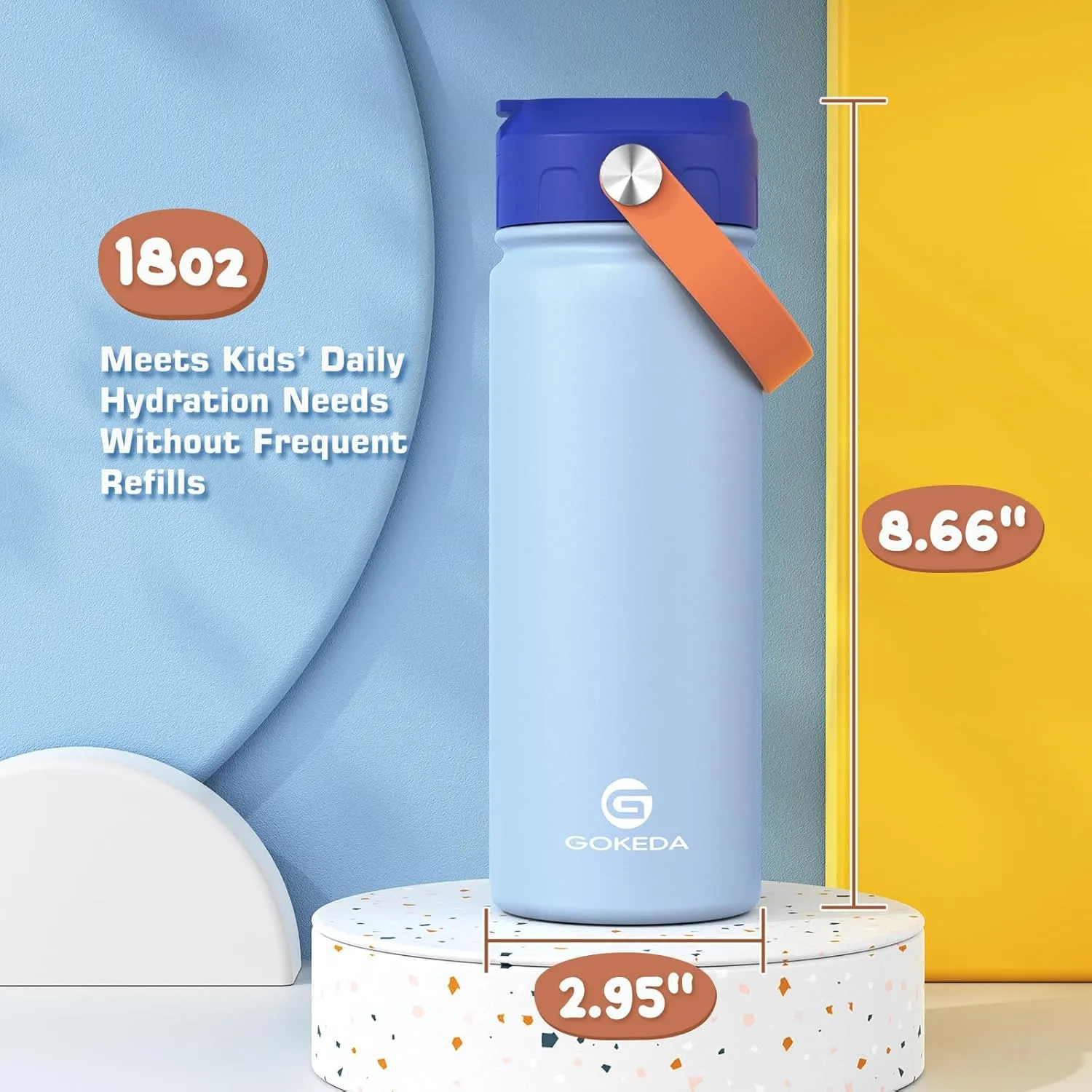 18oz Kids Water Bottle, Insulated Water Bottles with Stickers, 18/8 Stainless Steel Vacuum Leak Proof Straw Cup for School, Gifts for Boys(Dark Blue)