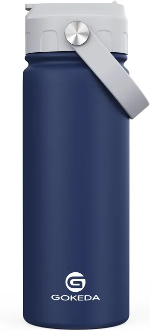18oz Kids Water Bottle, Insulated Water Bottles with Stickers, 18/8 Stainless Steel Vacuum Leak Proof Straw Cup for School, Gifts for Boys(Dark Blue)