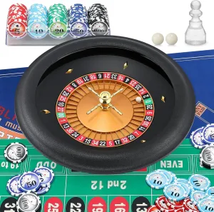 18" ABS Roulette Wheel Set with 47.2 * 23.6” Double-Sided Roulette Tablecloth 100pcs Poker Chips Roulette Win Marker Dual Balls Casino Game Sets Smooth Rotation for Family & Party Fun