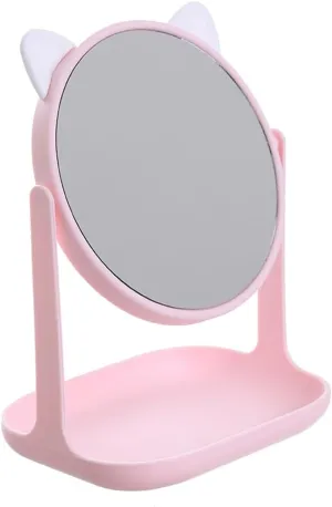 1pc Cat Ear Makeup Mirror Vintage Mirror Make up Vanity Mirror Girls Makeup Mirror Bathroom Mirror Rotatable Makeup Mirror Two Sided Makeup Mirror Cosmetics Mirror Desktop Mirror