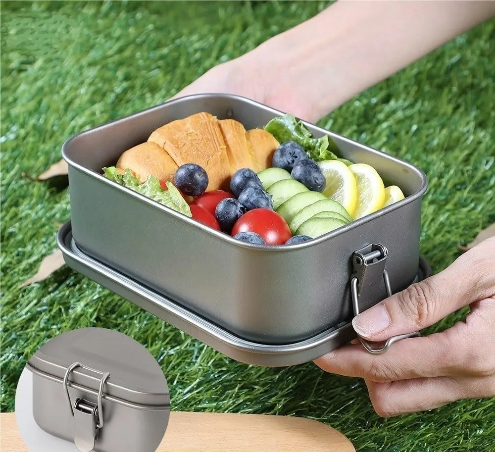 1PC Outdoor Pure Titanium Lunch Box, Portable Foldable Handle Storage Box(Large)