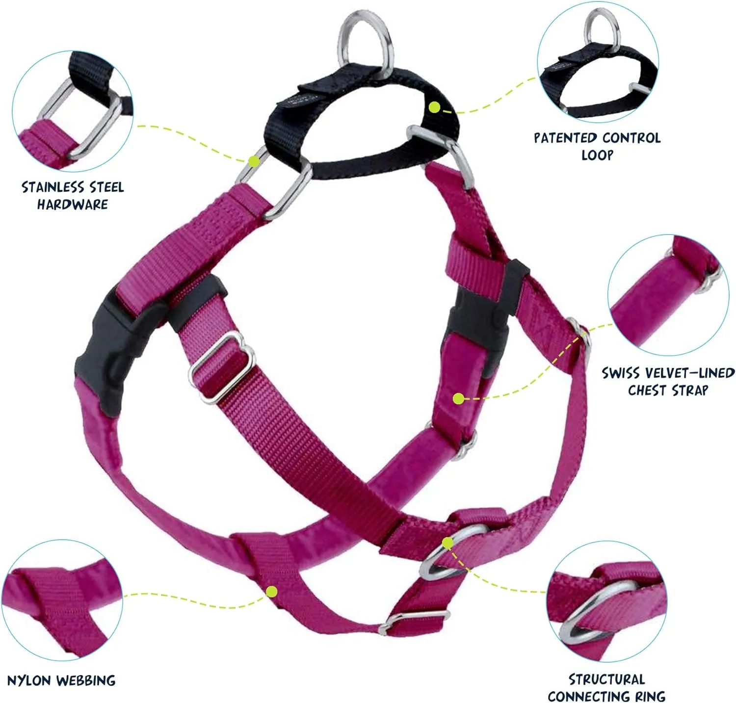 2 Hounds Design Freedom No Pull Dog Harness, Adjustable Harness, Easy Walking & Comfortable Control, Fits Small, Medium & Large Dogs, Solid Colors, Made in USA, 1" LG, Raspberry
